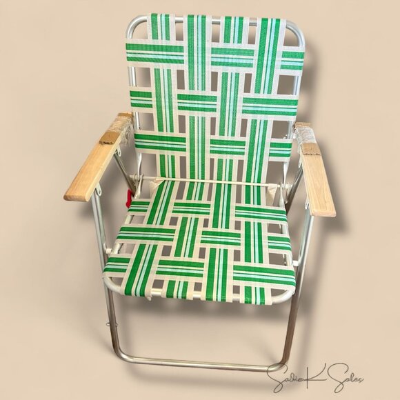 Folding Lawn Chair – Hearth & Hand Magnolia – Cream Green Blue Webbed - Picture 6 of 9